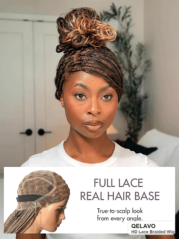 HD Lace Knotless Box Braided Wig | Real Scalp Look Glueless Wig - Qelavo