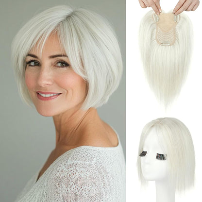 🔥 NEW ARRIVAL SALE-Human Hair Topper with Bangs | Hair Piece for Thinning Hair