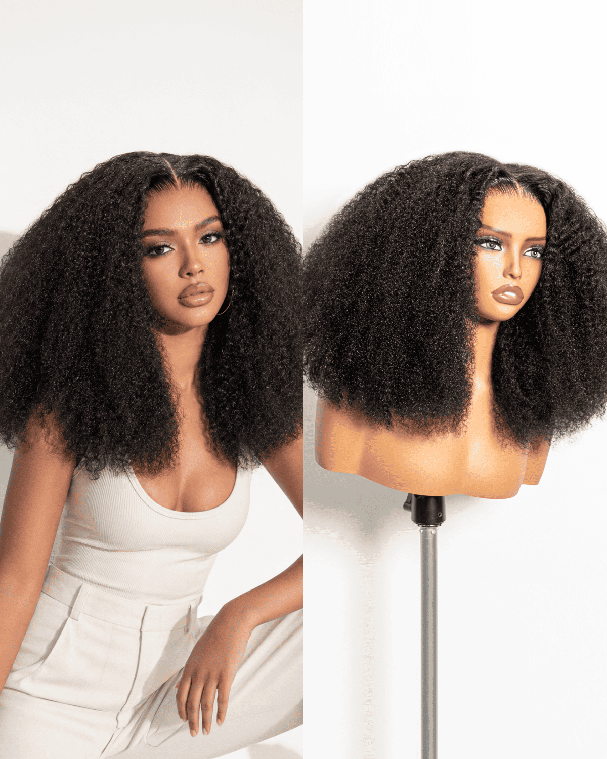 heenura Zerowear 13x6 Invisible HD Lace Glueless Wig Afro Curly With Drawstring Natural Black 100% Human Hair Wig