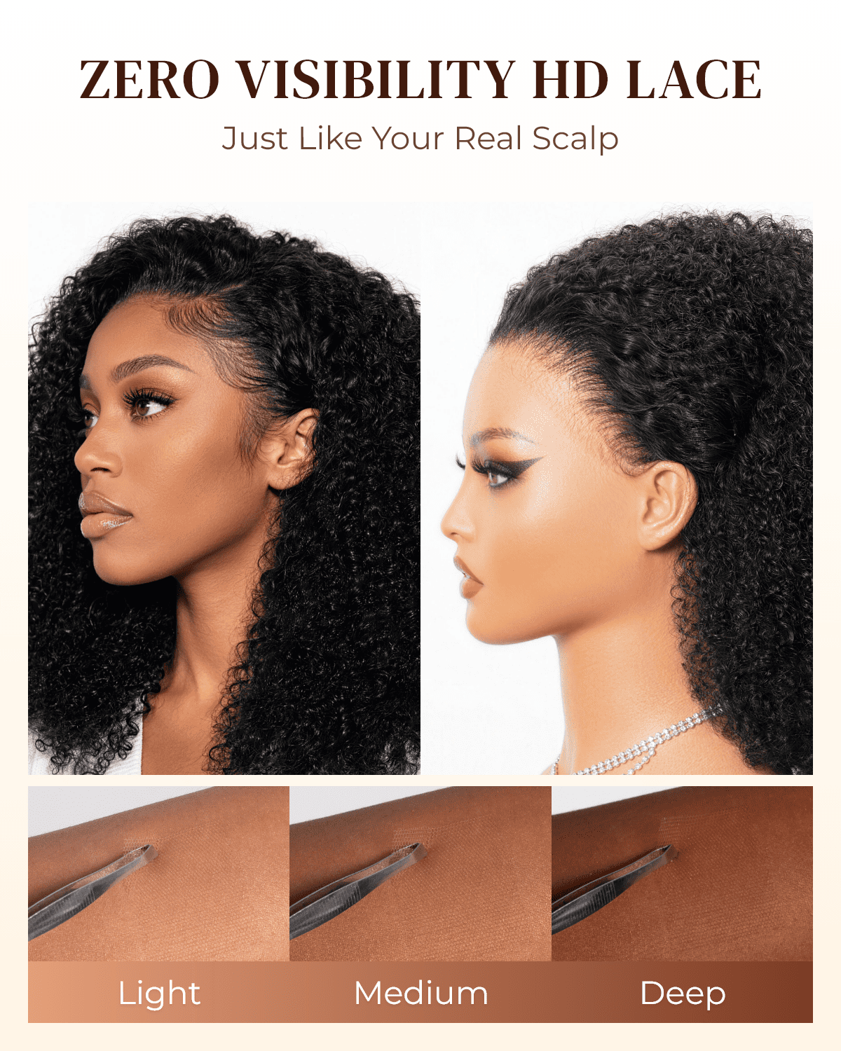 heenura Zerowear 13x6 Invisible HD Lace Glueless Wig Afro Curly With Drawstring Natural Black 100% Human Hair Wig