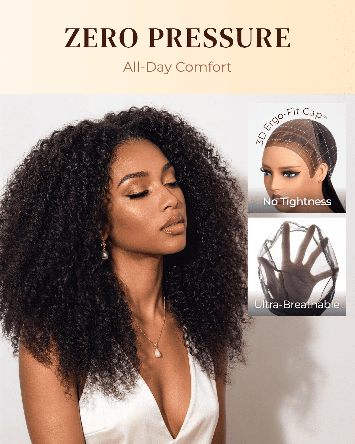 heenura Zerowear 13x6 Invisible HD Lace Glueless Wig Afro Curly With Drawstring Natural Black 100% Human Hair Wig