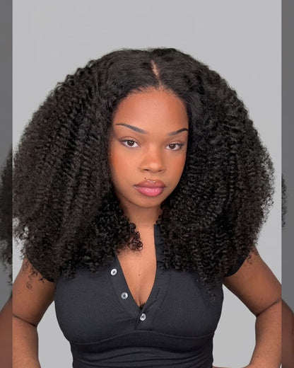 heenura Zerowear 13x6 Invisible HD Lace Glueless Wig Afro Curly With Drawstring Natural Black 100% Human Hair Wig
