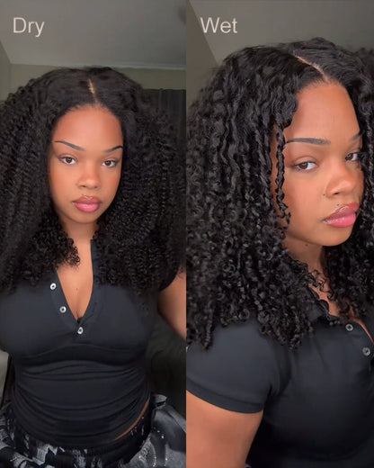 heenura Zerowear 13x6 Invisible HD Lace Glueless Wig Afro Curly With Drawstring Natural Black 100% Human Hair Wig