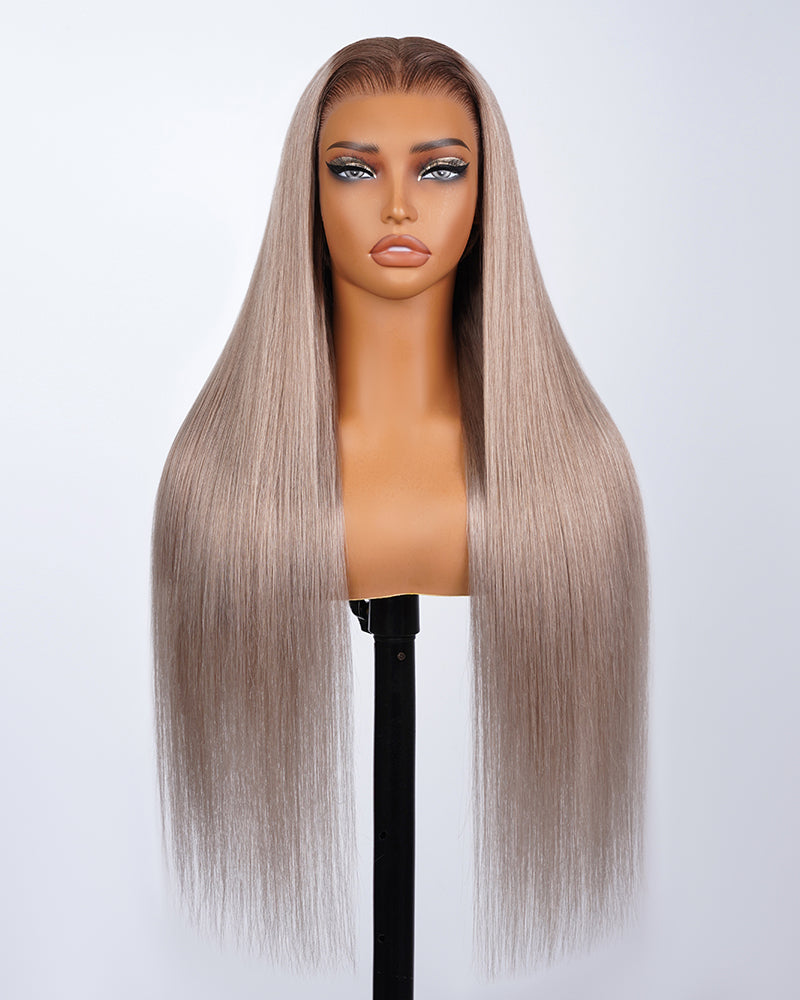 heenura 13x6 Pre-All Glueless Ash Blonde Ombre Loose Body Wave/Silky Straight Wig Invisible Knots Realistic Hairline