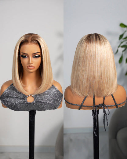Heenura 6x5 invisible knots Glueless Loose Body Wave Bob Wig Pre-cut Lace Brown Blonde