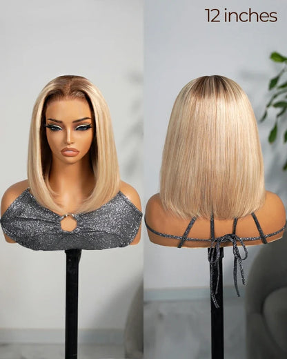 Heenura 6x5 invisible knots Glueless Loose Body Wave Bob Wig Pre-cut Lace Brown Blonde