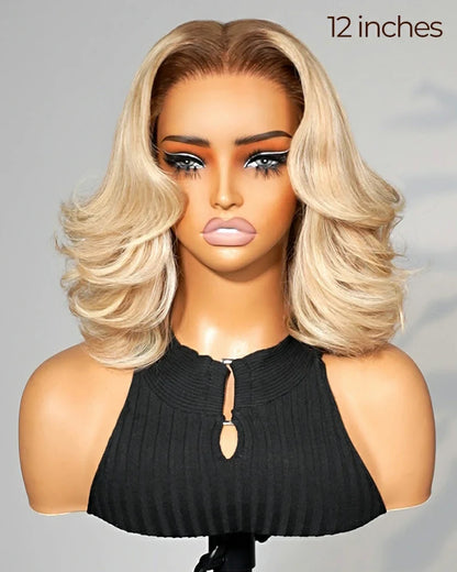 Heenura 6x5 invisible knots Glueless Loose Body Wave Bob Wig Pre-cut Lace Brown Blonde