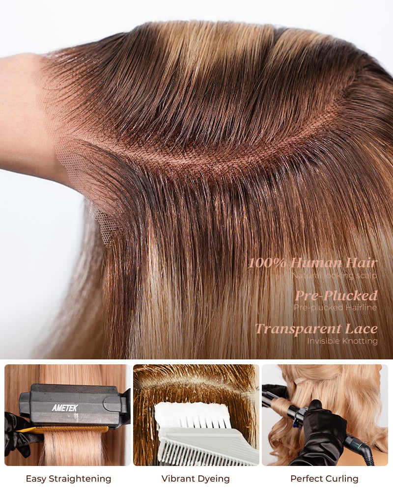 Heenura 6x5 invisible knots Glueless Loose Body Wave Bob Wig Pre-cut Lace Brown Blonde