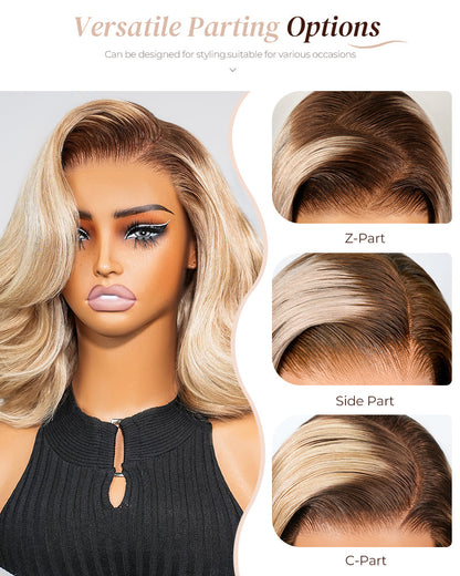 Heenura 6x5 invisible knots Glueless Loose Body Wave Bob Wig Pre-cut Lace Brown Blonde