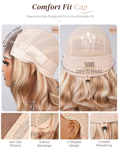 Heenura 6x5 invisible knots Glueless Loose Body Wave Bob Wig Pre-cut Lace Brown Blonde