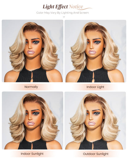 Heenura 6x5 invisible knots Glueless Loose Body Wave Bob Wig Pre-cut Lace Brown Blonde