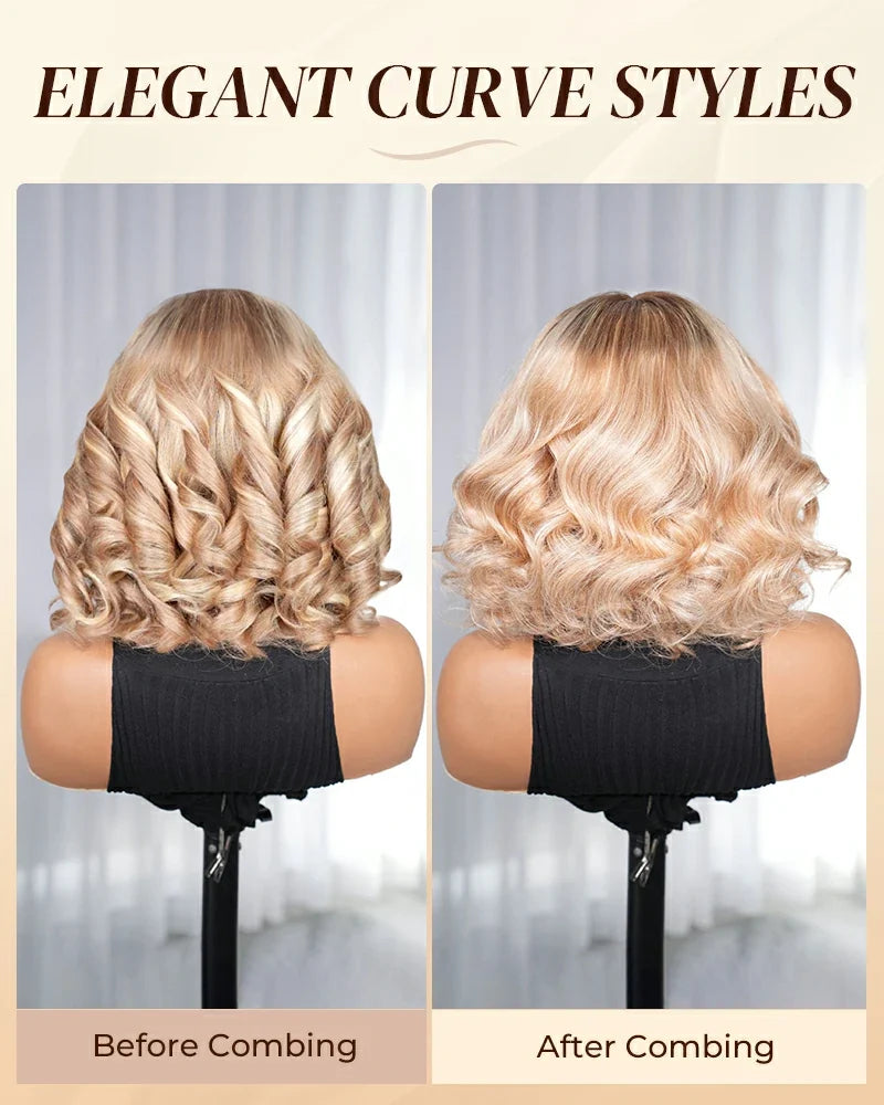 Heenura 6x5 invisible knots Glueless Loose Body Wave Bob Wig Pre-cut Lace Brown Blonde