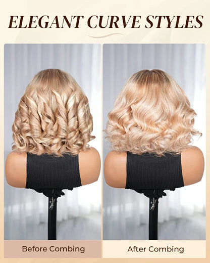 Heenura 6x5 invisible knots Glueless Loose Body Wave Bob Wig Pre-cut Lace Brown Blonde