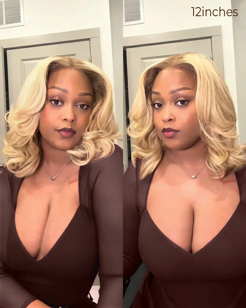 Heenura 6x5 invisible knots Glueless Loose Body Wave Bob Wig Pre-cut Lace Brown Blonde
