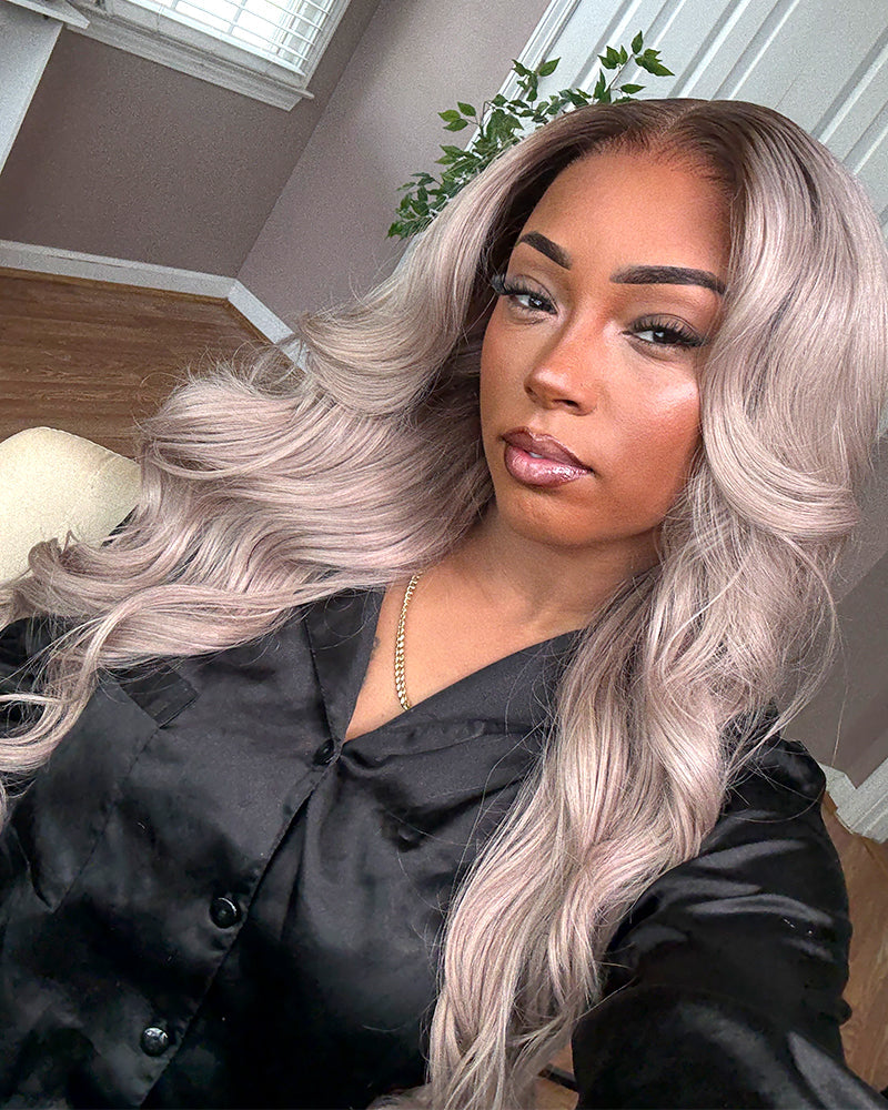 heenura 13x6 Pre-All Glueless Ash Blonde Ombre Loose Body Wave/Silky Straight Wig Invisible Knots Realistic Hairline