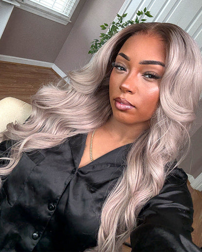 heenura 13x6 Pre-All Glueless Ash Blonde Ombre Loose Body Wave/Silky Straight Wig Invisible Knots Realistic Hairline