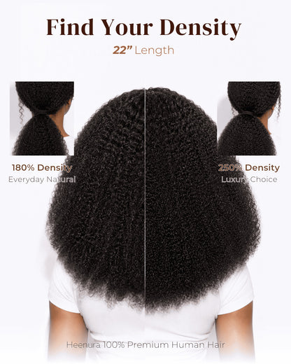 heenura Zerowear 13x6 Invisible HD Lace Glueless Wig Afro Curly With Drawstring Natural Black 100% Human Hair Wig