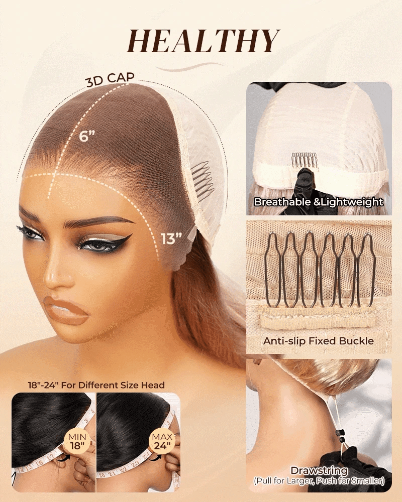 heenura 13x6 Pre-All Glueless Ash Blonde Ombre Loose Body Wave/Silky Straight Wig Invisible Knots Realistic Hairline
