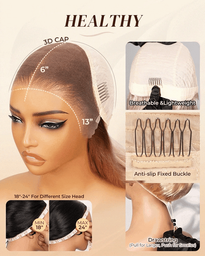 heenura 13x6 Pre-All Glueless Ash Blonde Ombre Loose Body Wave/Silky Straight Wig Invisible Knots Realistic Hairline