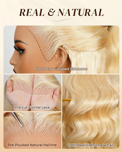 heenura 13x6 Pre-All Glueless Ash Blonde Ombre Loose Body Wave/Silky Straight Wig Invisible Knots Realistic Hairline