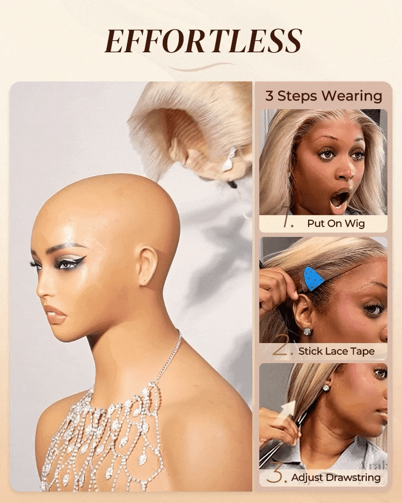 heenura 13x6 Pre-All Glueless Ash Blonde Ombre Loose Body Wave/Silky Straight Wig Invisible Knots Realistic Hairline